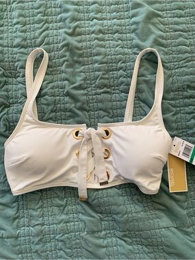 Michael Kors White Bikini Top with Gold Logo Tag